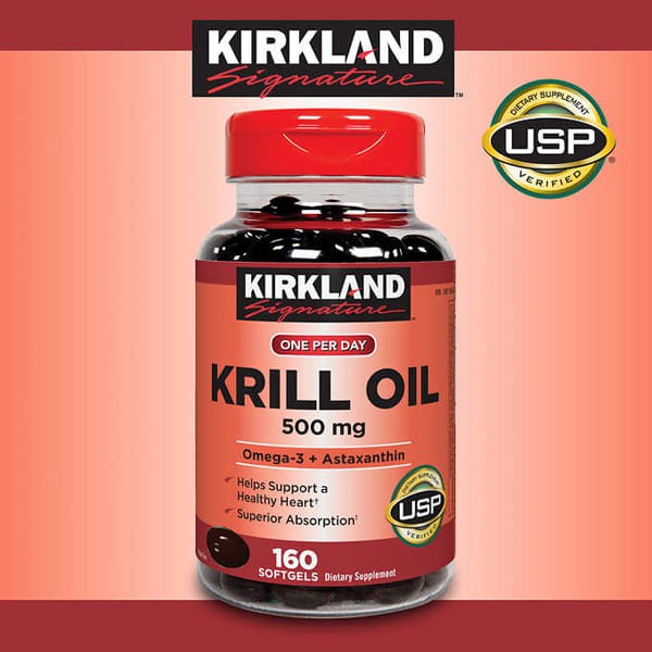 [Mã 44FMCGSALE1 giảm 10% đơn 250K] Dầu nhuyễn thể Kirkland Krill Oil 500mg 160 viên của Mỹ_T3/3022