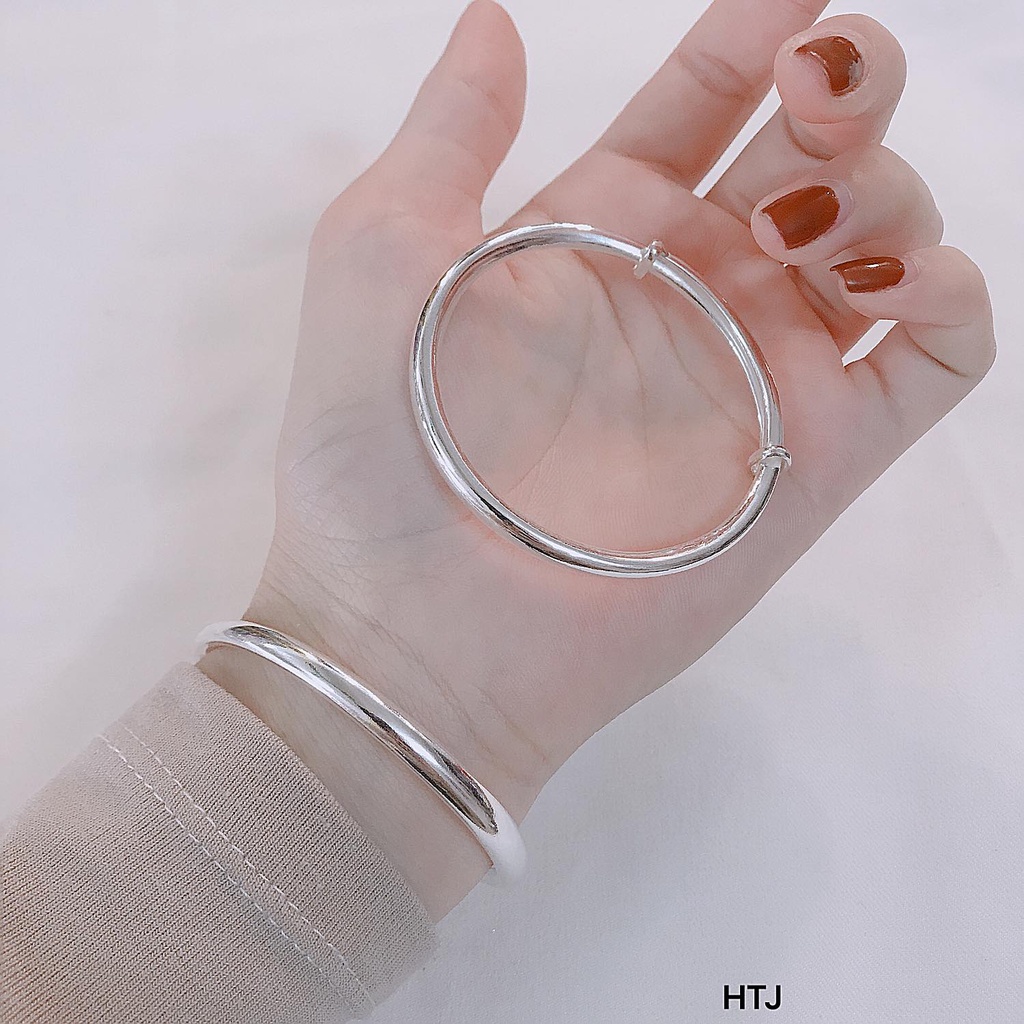 Vòng tay lắc bạc ta 925 cứng nữ tròn trơn đơn giản bản 5 ly,điều chỉnh size to nhỏ dễ dàng, MS210HT,vàng bạc an chi