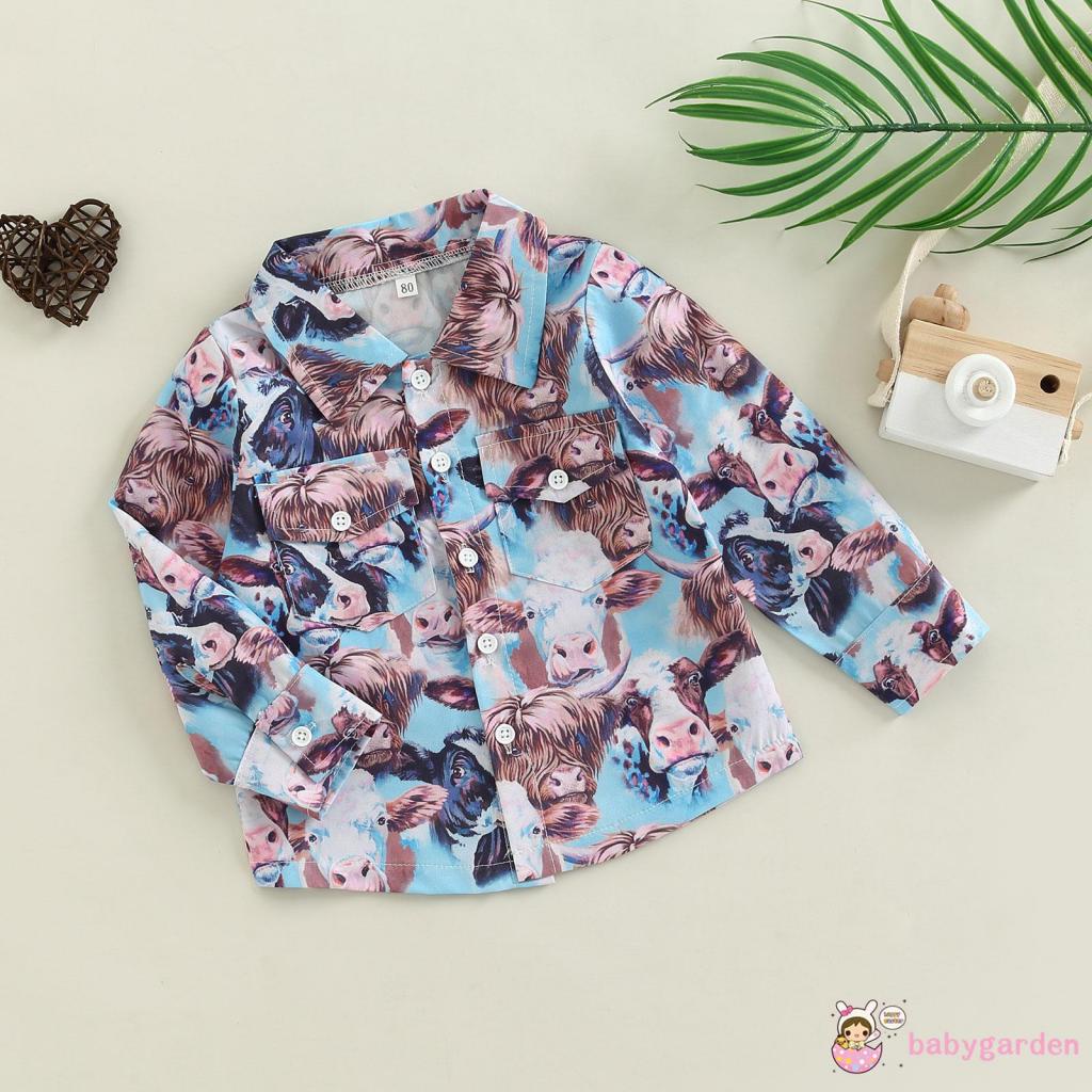 Áo Sơ Mi Tay Dài Cổ Bẻ Dáng Rộng Cài Khuy In Họa Tiết Kiểu Đường Phố Thời Trang Dự Tiệc Cho Bé Trai 6 Tháng - 5 Tuổi