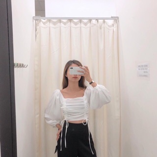 Áo Croptop Tay Dài Dây Rút