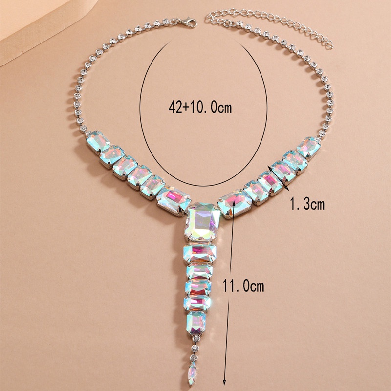 Bộ Vòng cổ Bông Tai Dáng Dài Mặt Thủy Tinh Màu Bạc / Nhiều Màu Thời Trang Âu Mỹ Mới