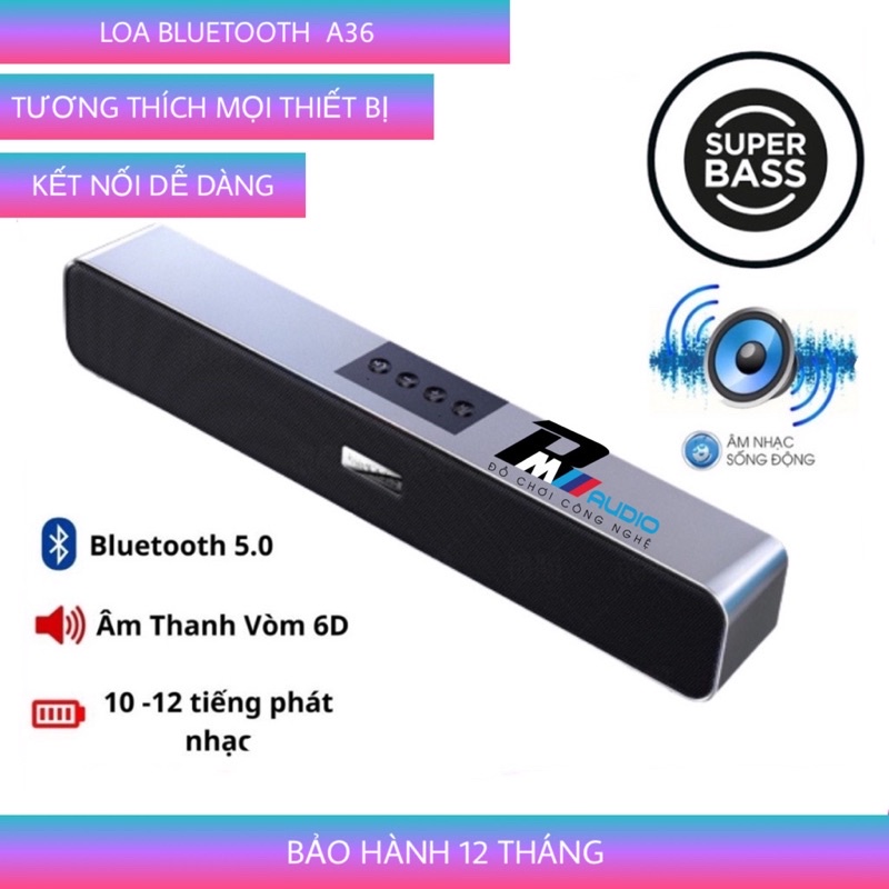 Loa bluetooth mini A36 PRO Cao Cấp Siêu Bass Cực Mạnh Âm Thanh Vòm 6D Tương Thích Mọi Thiết Bị Dung Lương pin 1200mAh