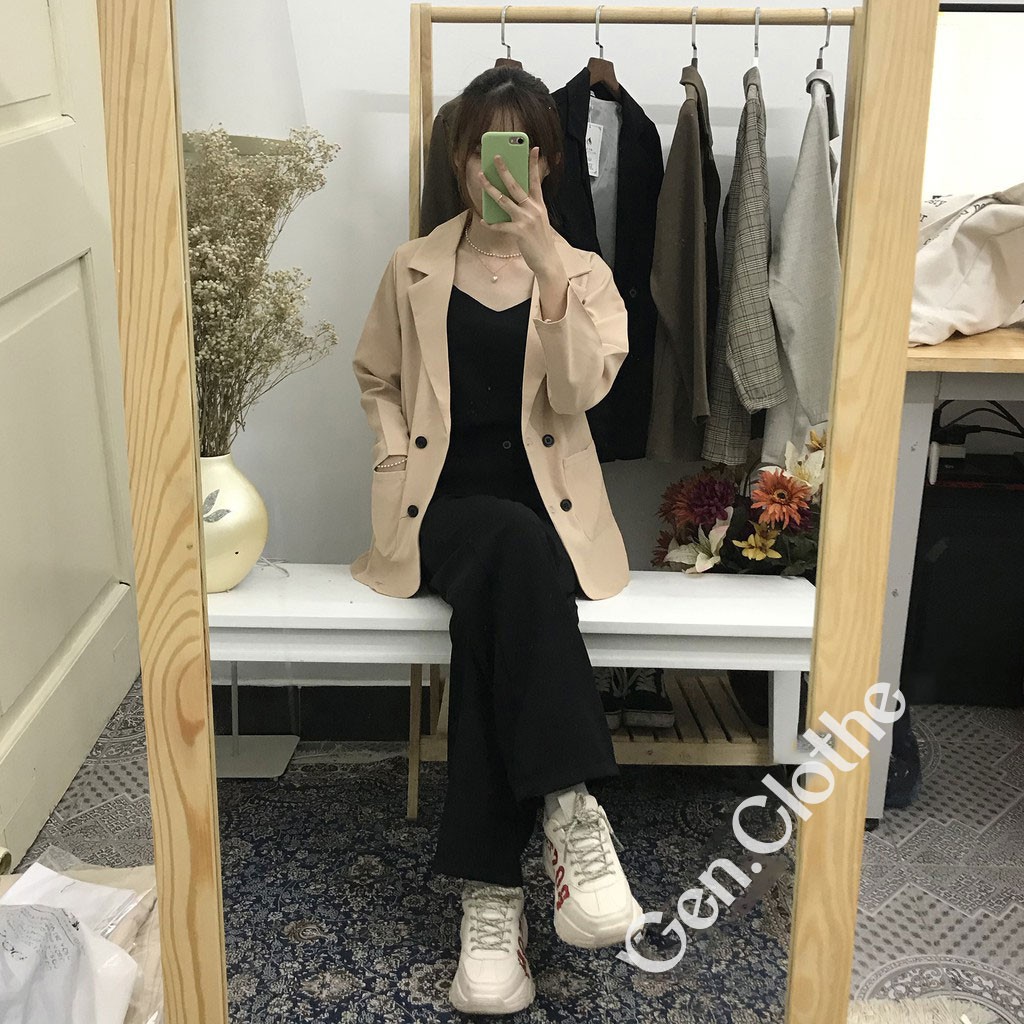 Áo Blazer nữ 1 lớp Ulzzang Hàn Quốc màu Đen / Nâu / Be / Kẻ Caro mặc mùa hè và mùa thu cực thích - MIX đồ cực xinh