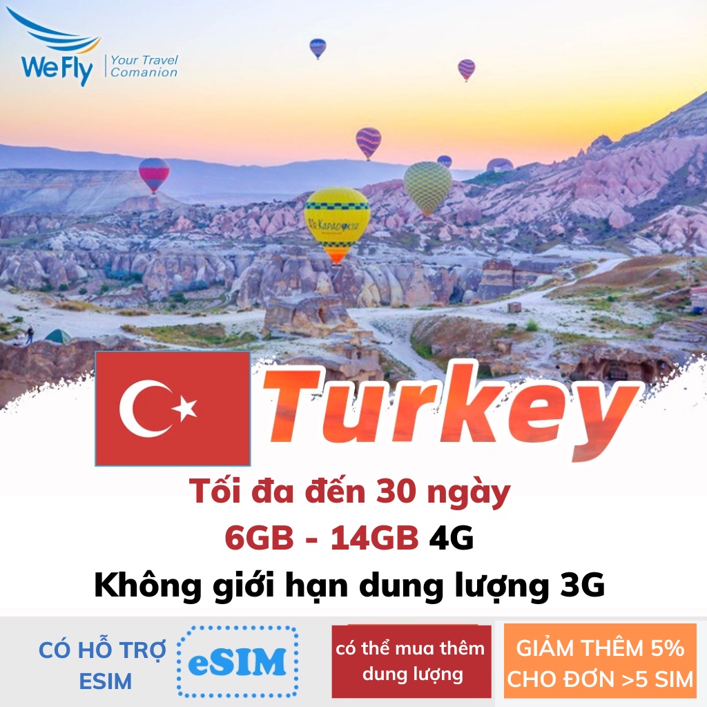 Sim du lịch Thổ Nhĩ Kỳ Turkey tốc độ cao 4G không giới hạn dung lượng
