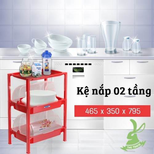 Kệ chén 2 tầng Việt Nhật có nắp đậy an toàn vệ sinh - đồ dùng nhà bếp bằng nhựa cao cấp | KỆ CHÉN 2T CÓ NẮP