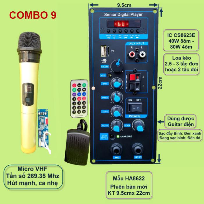 Mạch loa kéo HA8622 xanh guita công suất 40W - 80W kèm mic