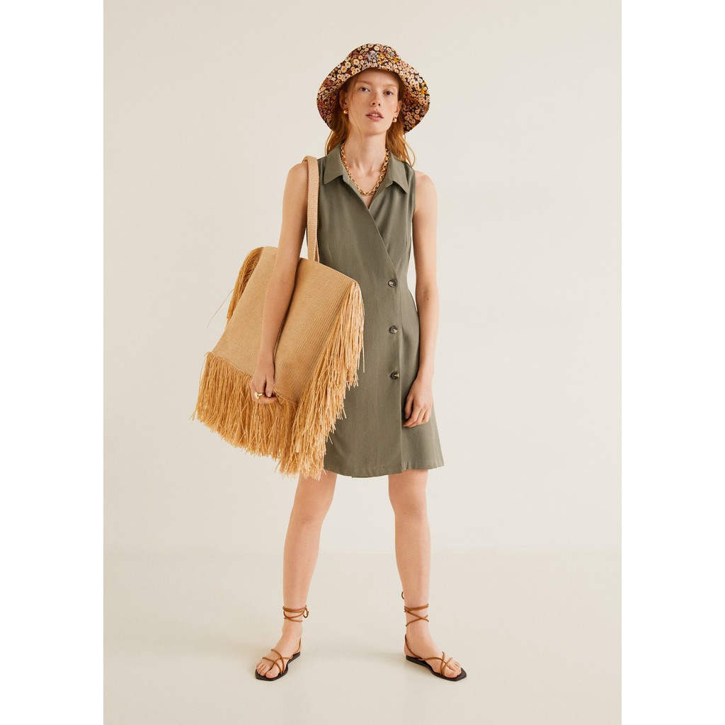 Đầm Nữ Mango Short Shirt Dress Khaki