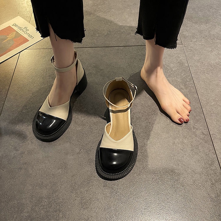 Giày Sandal Gót Dày Thời Trang Dễ Phối Đồ Phong Cách Roman Cho Nữ