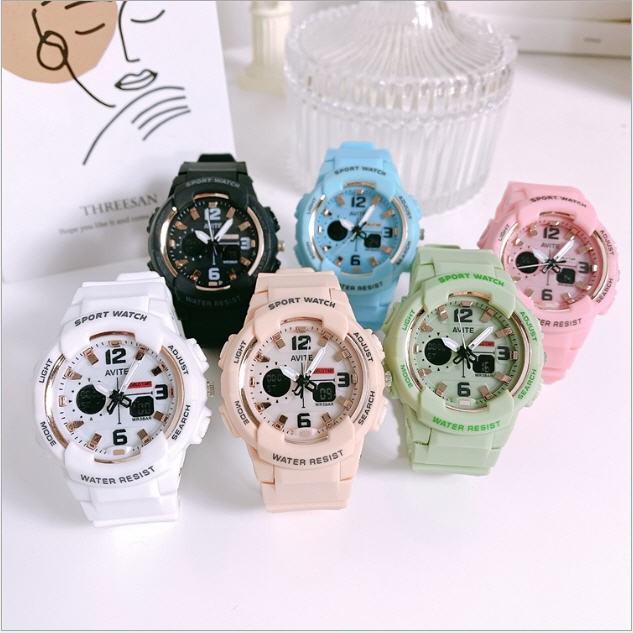Đồng hồ điện tử nữ AVITE chạy kim và điện tử Size 43mm siêu đẹp