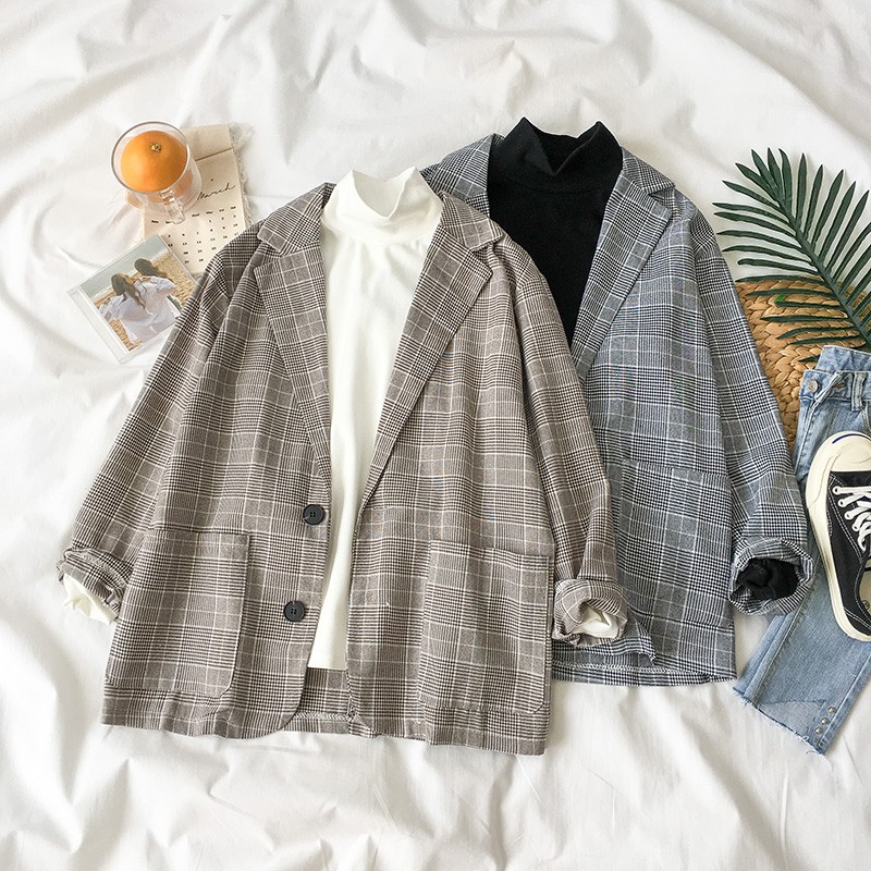 Áo blazers kẻ, áo khoác kẻ ulzzang, phong cách Hàn Quốc, mẫu mới nhất