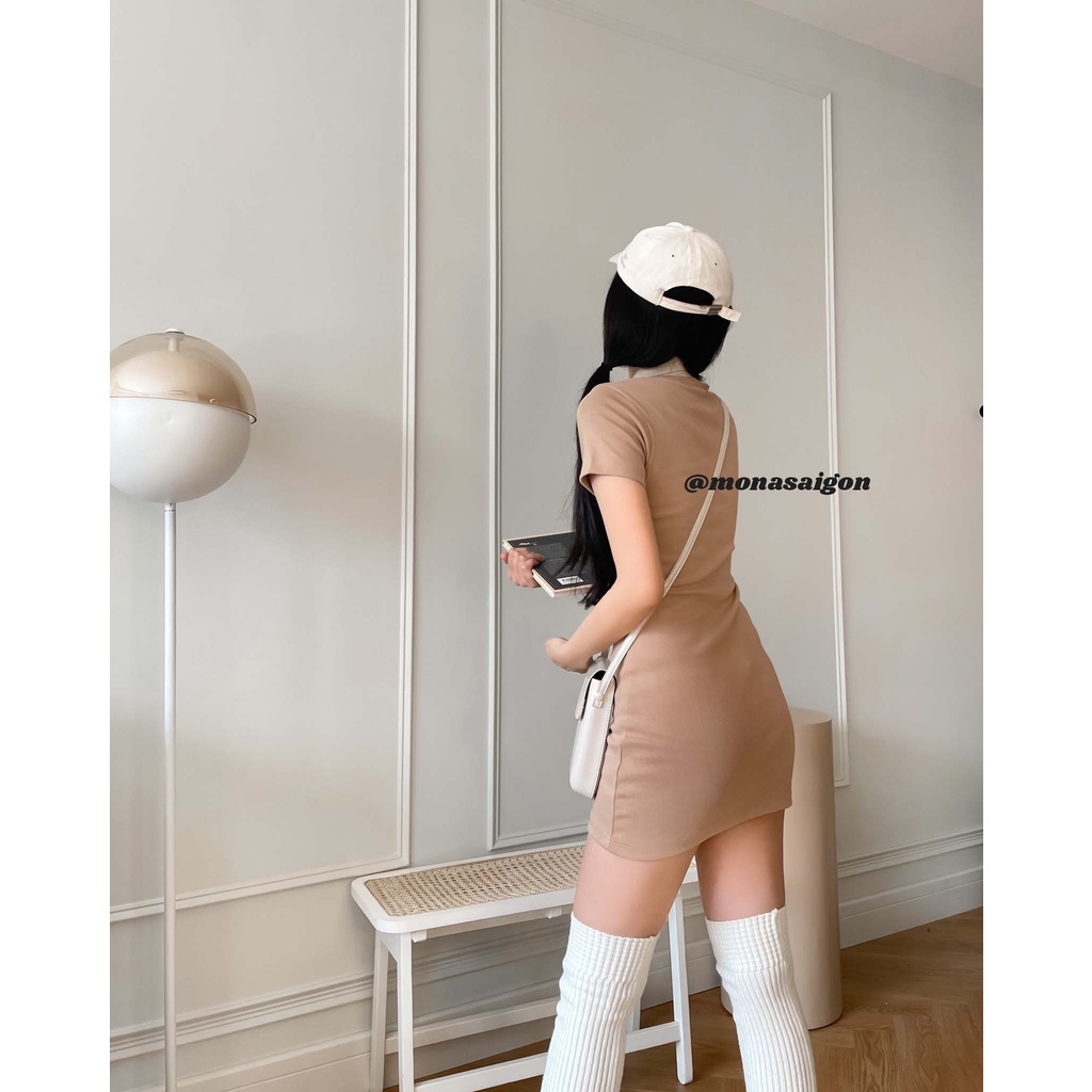 MONÁ - Đầm ôm body polo- MIX DRESS - NÂU | BigBuy360 - bigbuy360.vn