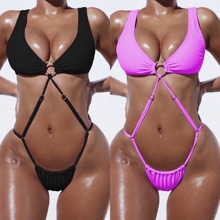 Set bikini tím hồng/đen quần thong/lọt khe