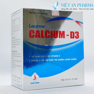 Lacgrow Calcium D3 Lạc Việt, Bổ sung Canxi, Vitamin D, Hỗ Trợ Điều Trị Loãng Xương, Hộp 100 Viên, vietanpharma