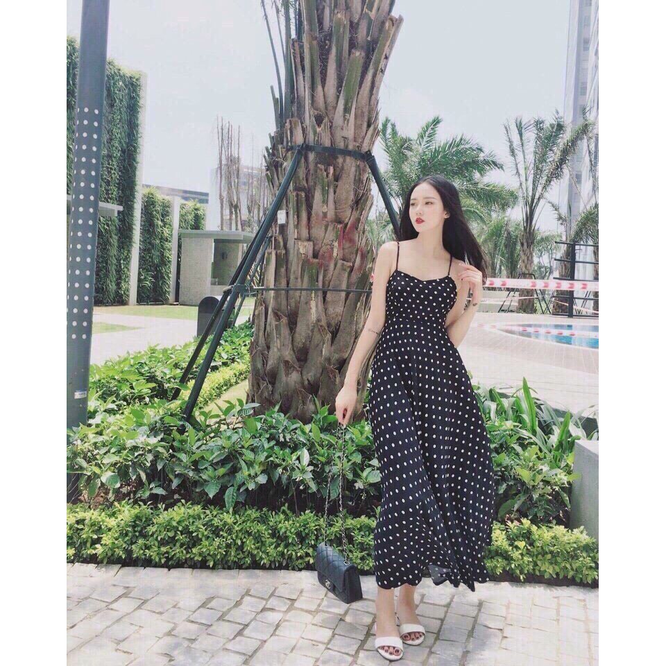 TT484 - Đầm Xòe Hai Dây Chấm Bi