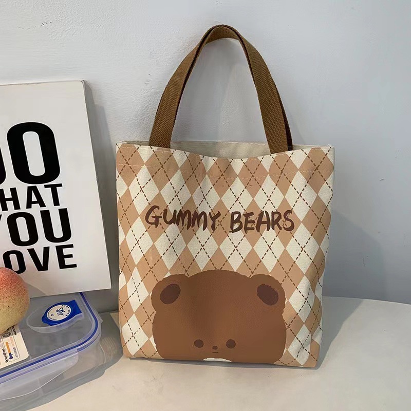 Túi Tote Đeo Chéo Vải Cavas Nữ Xách Tay Có Khóa Dáng Vuông Công Sở Họa Tiết Cute Hàn Quốc Đi Học Làm Chơi