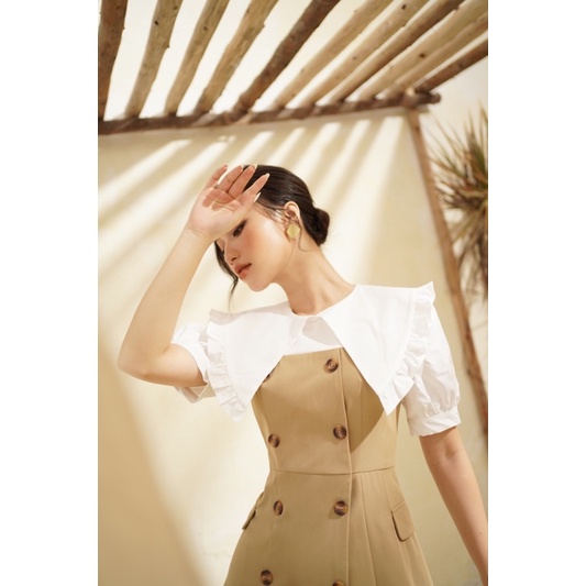 LIIN - Váy kaki phối tay trắng | BigBuy360 - bigbuy360.vn