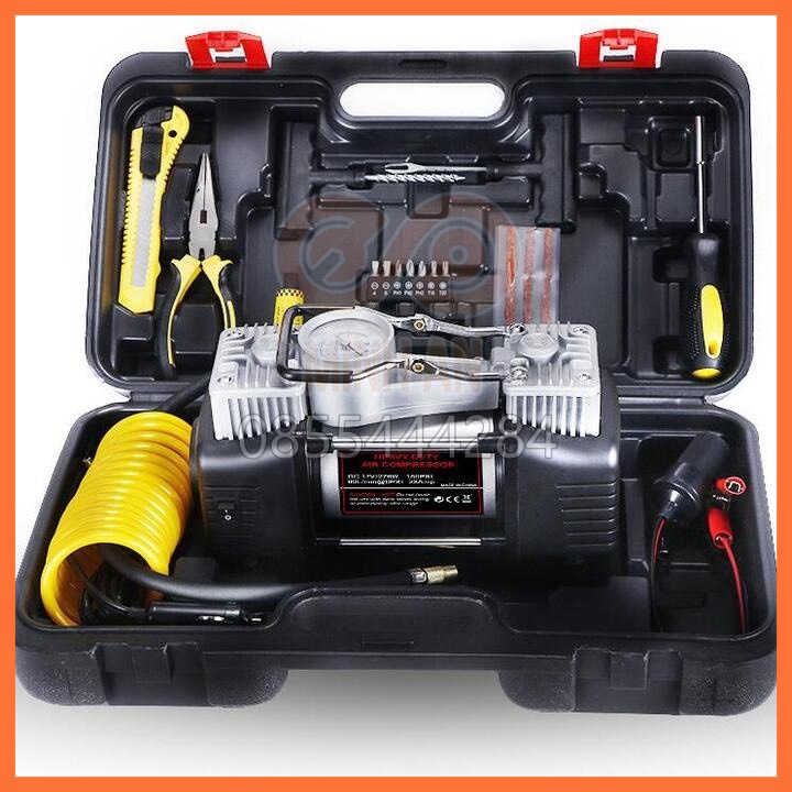 Bộ máy bơm lốp ô tô [CAO CẤP] kèm phụ kiện chuyên dụng ứng cứu, sửa chữa HD-506. Công suất 276W, điện áp 12V