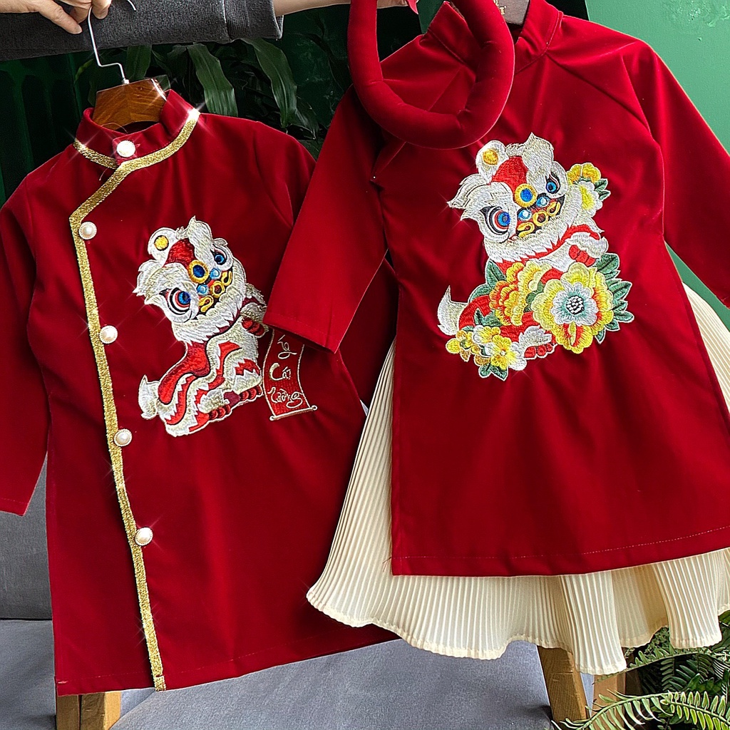 Áo dài nhung cho bé gái