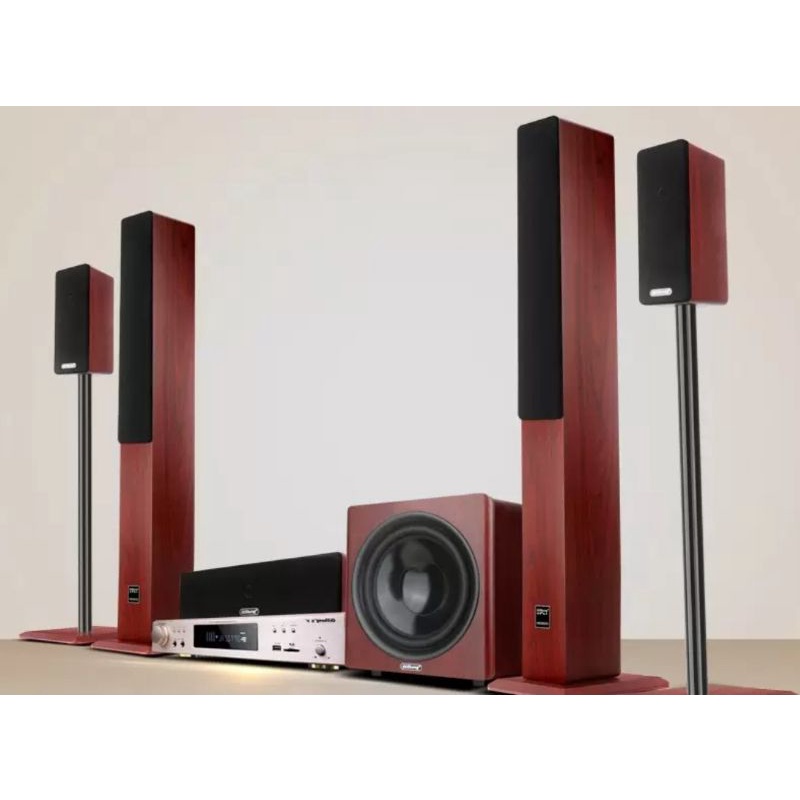 Amply 5.1 6 kêlnh Qisheng AV 206 công suất 900W đánh được trầm hơi uy lực, có bluetooth, hỗ trợ hát karaoke.