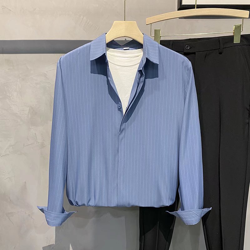 Áo Sơ Mi Tay Dài Bằng Vải polyester Màu Sắc Đơn Giản Dành Cho Nam