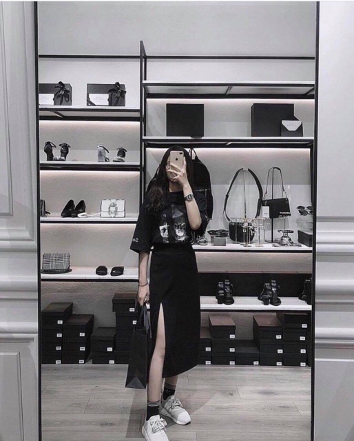 Chân Váy Đen Midi Form dài xẻ tà thiết kế form chuẩn dễ phối đồ | BigBuy360 - bigbuy360.vn