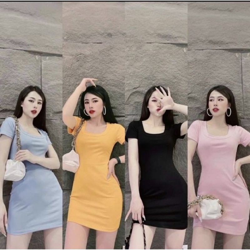 ĐẦM BODY THUN TRƠN TAY CON CỔ TRÒN