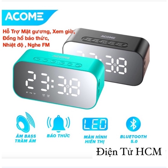 Loa Bluetooth 5W Màn Hình LED - Hỗ Trợ Mặt gương, Xem giờ, Đồng hồ báo thức, Nhiệt độ , Nghe FM-ACOME A5-CHÍNH HÃNG