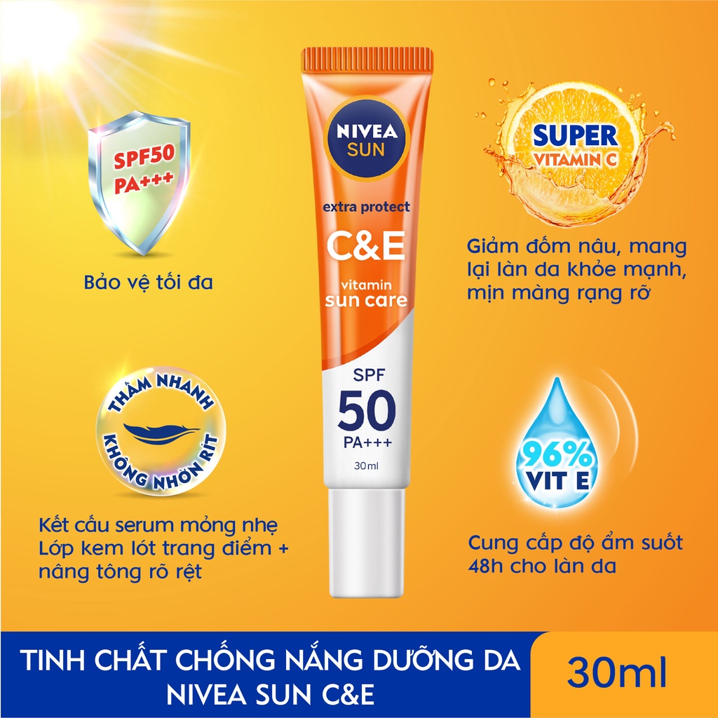 Tinh chất chống nắng NIVEA VITAMIN C&E Dưỡng da sáng khỏe SPF50 PA+++ (30ml)