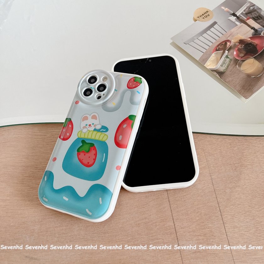 Ốp Điện Thoại Mềm Hình Dâu Tây / Thỏ Mắt To Có Đệm Khí Cho iPhone 14 13 12 11 Pro Max X XR Xs Max 8 7 6 6s Plus SE 2020