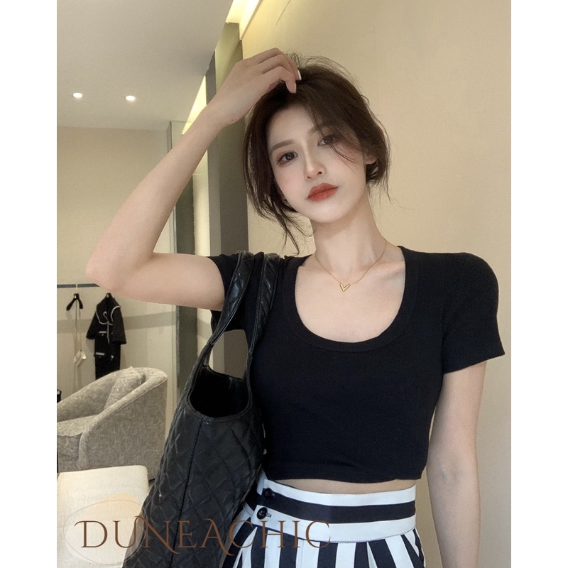 DUNEA Áo Thun Ngắn Tay Cổ Chữ U Thiết Kế Đơn Giản Quyến Rũ Cho Nữ