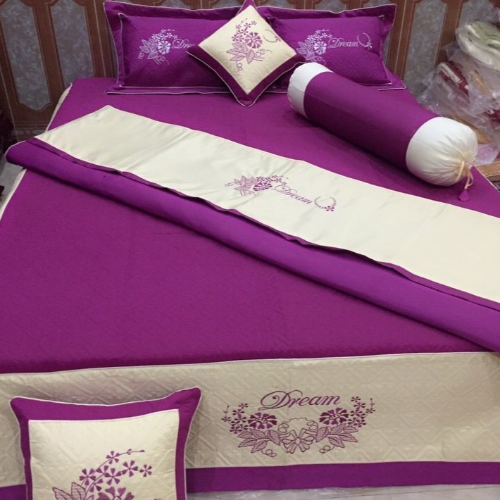 Combo Trọn Bộ Set 7 SATIN COTTON Tuỳ Chọn Kích Thước Mẫu Màu TÍM HỒNG