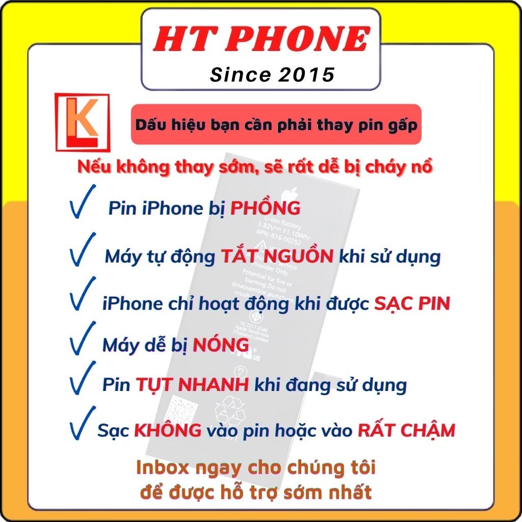 Pin iphone, pin zin eu chính hãng bảo hành 12 tháng 1 đổi 1 - HT PHONE