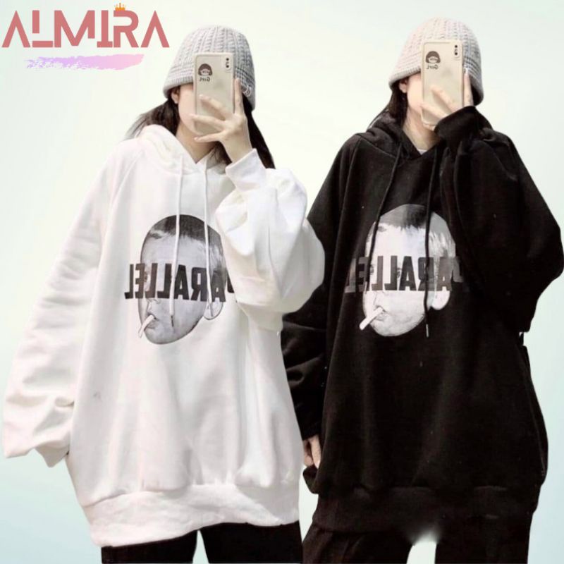 Áo Hoodie cậu bé hút thuốc Dáng Rộng Tay Bồng, Áo Nỉ Nhiều Màu Chữ Mũ