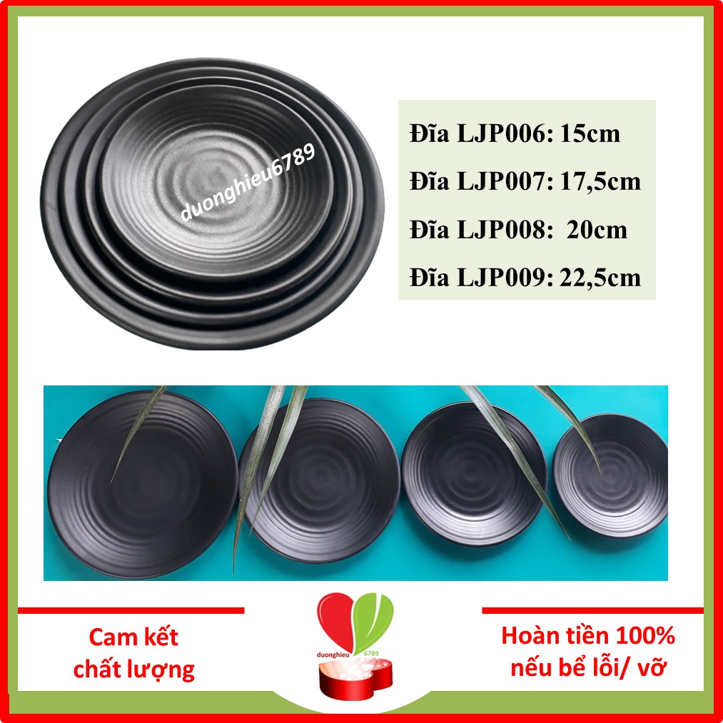 [100% Melamine] Đĩa Nhựa Phíp Tròn, Dĩa Melamine Dáng Tròn LJP Màu Đen Sang Trọng -  Duonghieu6789