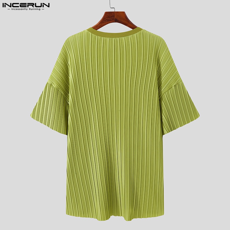 Áo thun nam INCERUN cổ tròn tay ngắn dáng rộng thời trang Hàn Quốc 3 màu tùy chọn