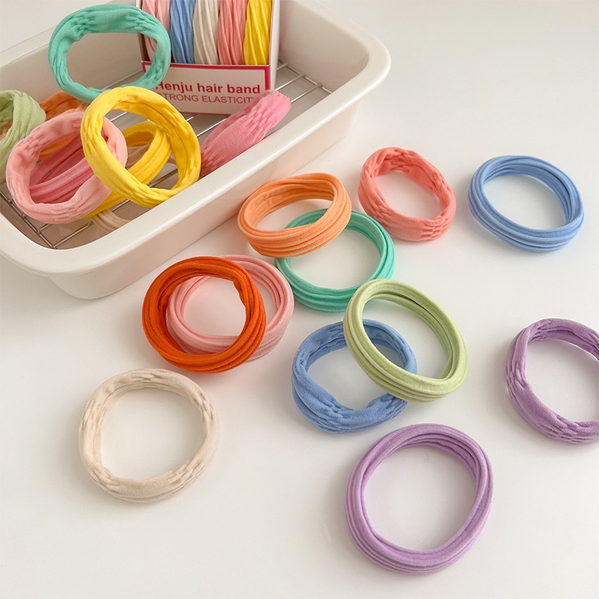 Set 5 Dây Buộc Tóc Cao Su Co Giãn Màu Kẹo Trơn Dễ Thương Cho Nữ