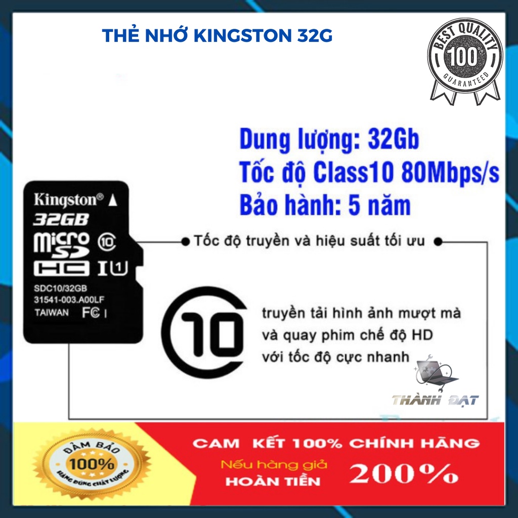 Thẻ Nhớ,Thẻ Nhớ Kingston,Thẻ nhớ Micro SD,Thẻ Nhớ Kingston 32G Class 10, tốc độ 80Mbps/s