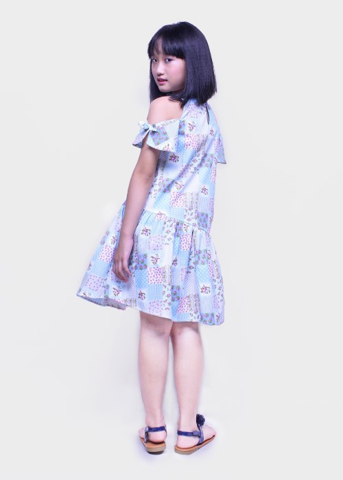 Đầm bé gái xẻ tay hoa xanh Jadiny