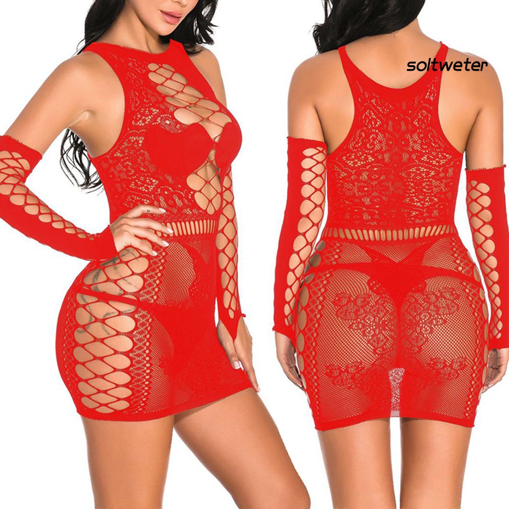 Đầm ngủ mini xuyên thấu gợi cảm kèm quần lót lọt khe tùy chọn màu sắc dành cho nữ