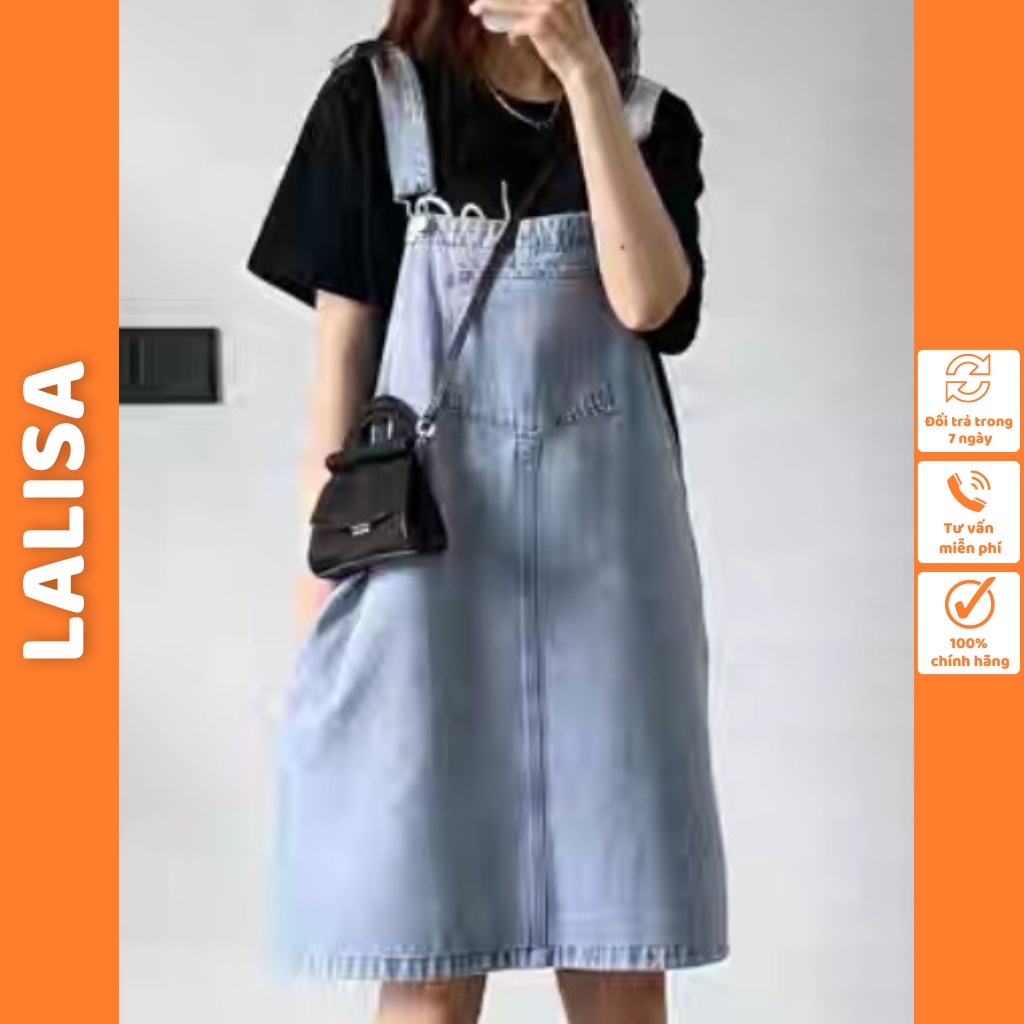 Váy Yếm Nữ LALISA Váy Yếm 2 Dây Phong Cách Vintage Thiết Kế Ngắn Xinh Chất Kaki Ba Màu Trắng Đen Xanh QDE1