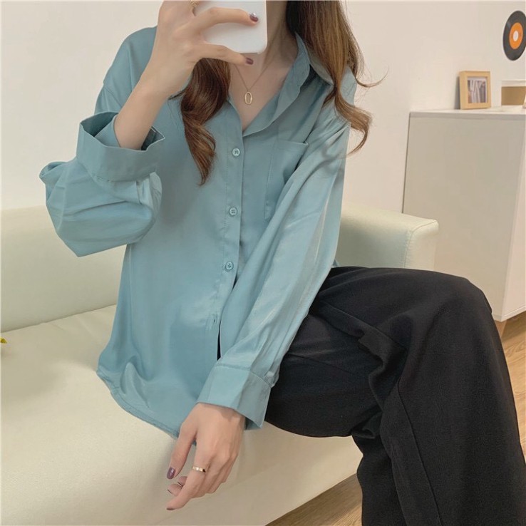 Áo Sơ Mi Nữ form rộng Lụa hàn Kiểu Màu Trắng đen hồng xanh đẹp dài tay ulzzang vintage hàn quốc cao cấp trơn Alvinstore