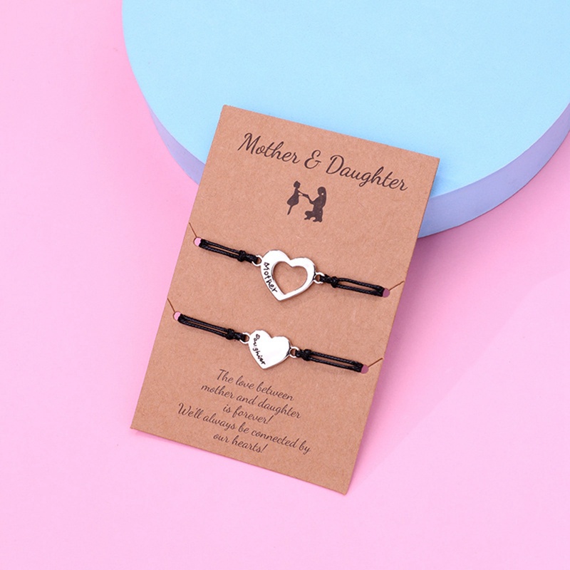 Set 2 Vòng Tay Kim Loại Mặt Khắc Chữ Ý Nghĩa Cho Mẹ Và Con Gái