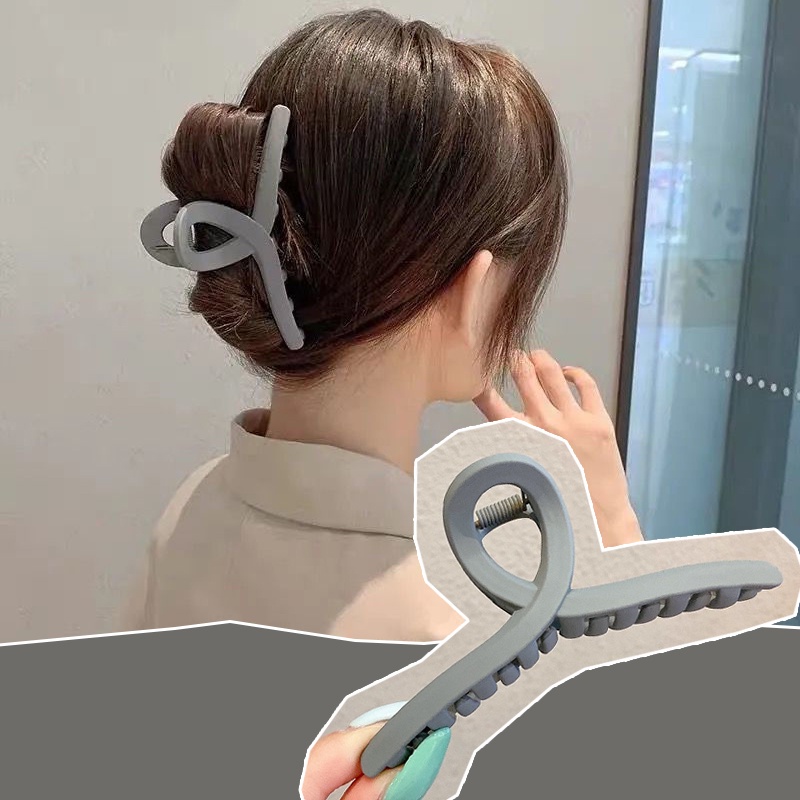 Kẹp tóc càng cua Hàn Quốc nữ đẹp hottrend nhám cỡ size lớn iLita cặp búi tóc dễ thương cào 10 răng, 14 răng màu xám