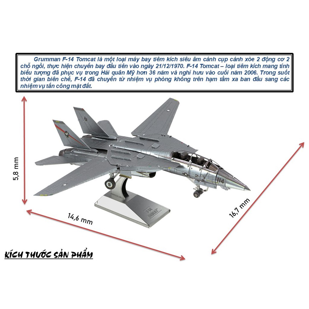 Mô Hình Lắp Ghép kim Loại 3D Máy bay tiêm kích F-14 Tomcat