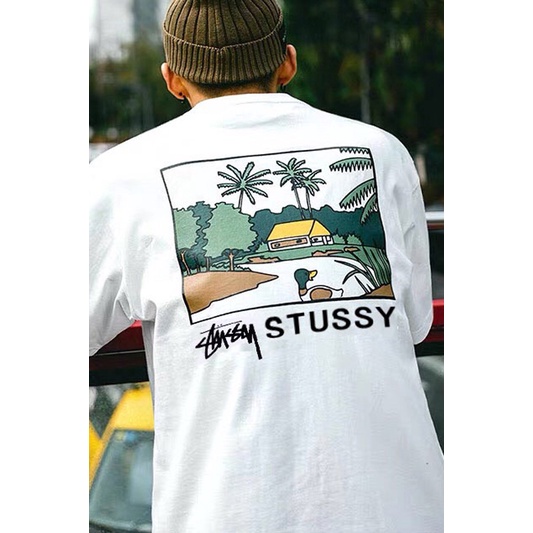 Áo Thun Cotton Tay Ngắn In Họa Tiết Hoạt Hình Stussy Độc Đáo