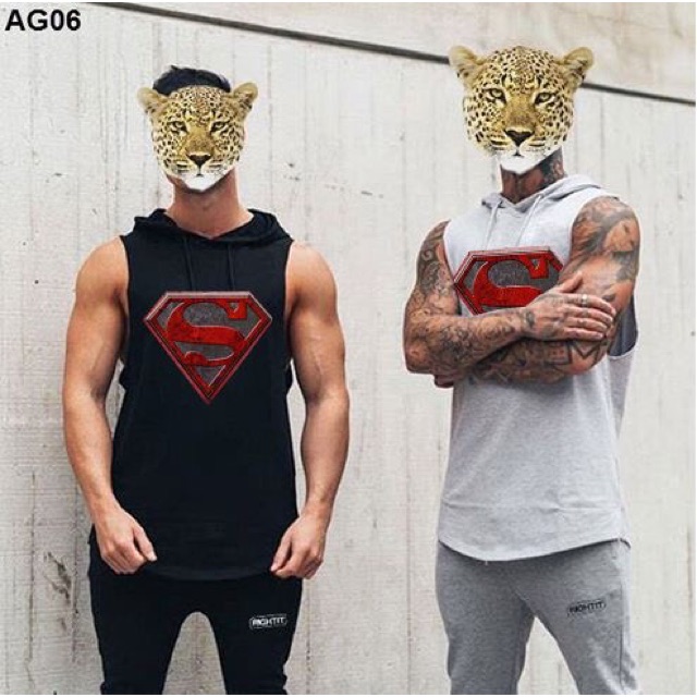 Áo thun tanktop có nón supmen chuẩn gym