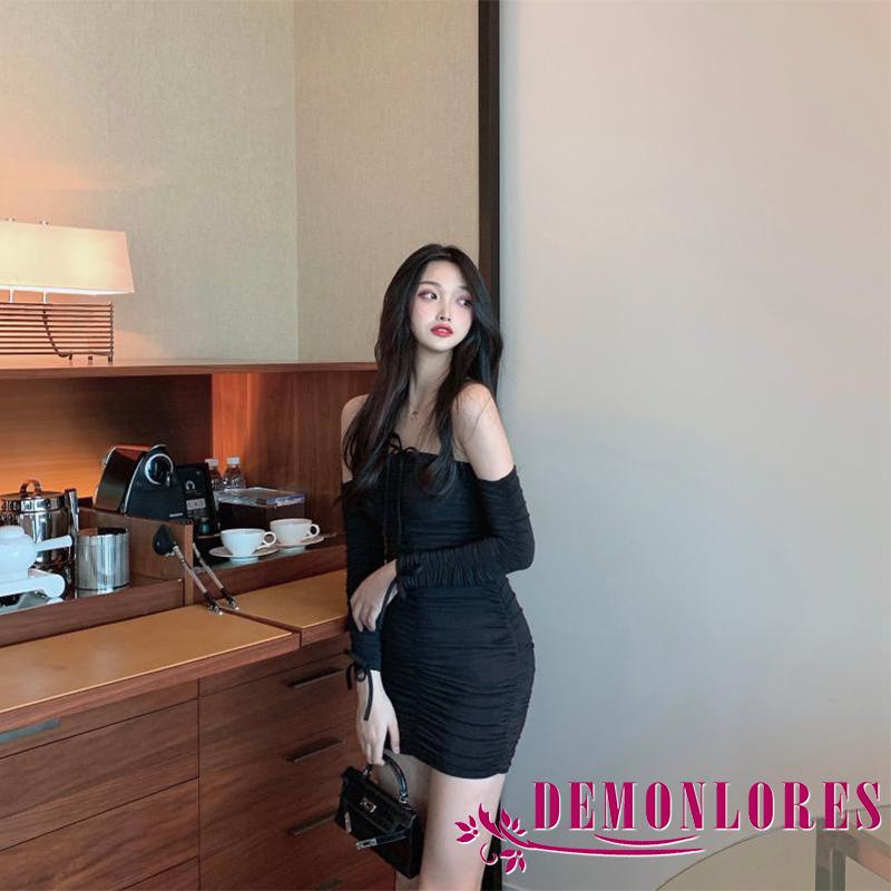 Đầm Tay Dài Trễ Vai Màu Sắc Đơn Giản Cho Nữ