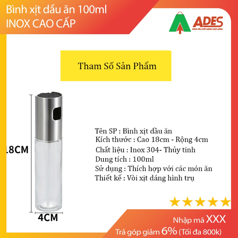 Bình xịt dầu Chính hãng - Giá rẻ - Mới 100% - Thiết kế chắc chắn