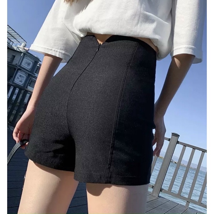 Quần short nữ form ngắn lưng cao chất vải tuyết mưa dày dặn Có 3 Size S M L phối khoá kéo