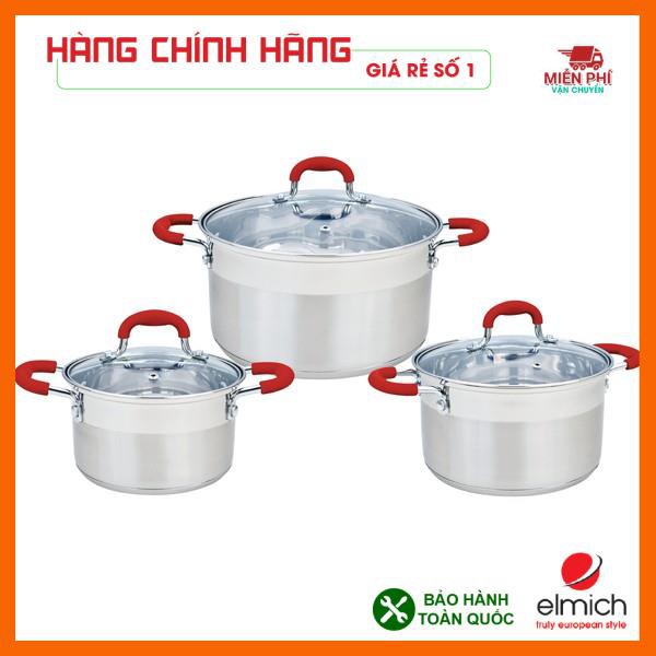 Bộ nồi inox Smartcook 3 chiếc size 16cm, 20cm, 24cm, bộ nồi elmich cao cấp, bảo hành 2 năm.